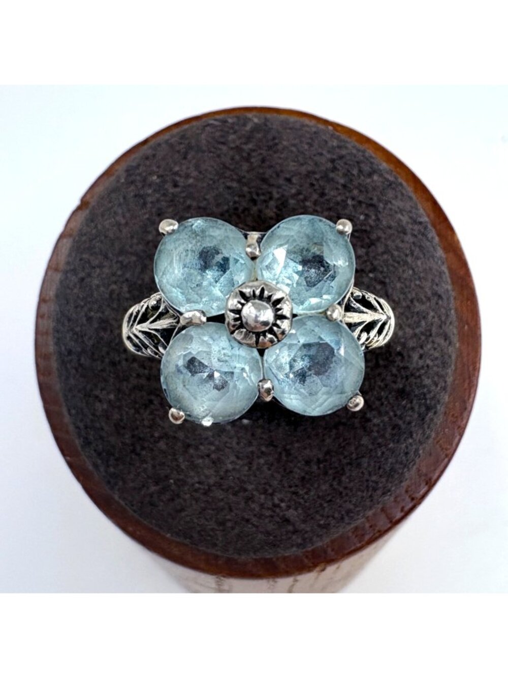 VTG CNA Sterling Silver 925 Blue Topaz Floral Theme Statement Ring Size 7.75